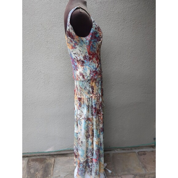 Kasper Dress  Womens 10 Floral Midi A Line Tiered Chiffon Fringed Lettuce Hem - Picture 4 of 13